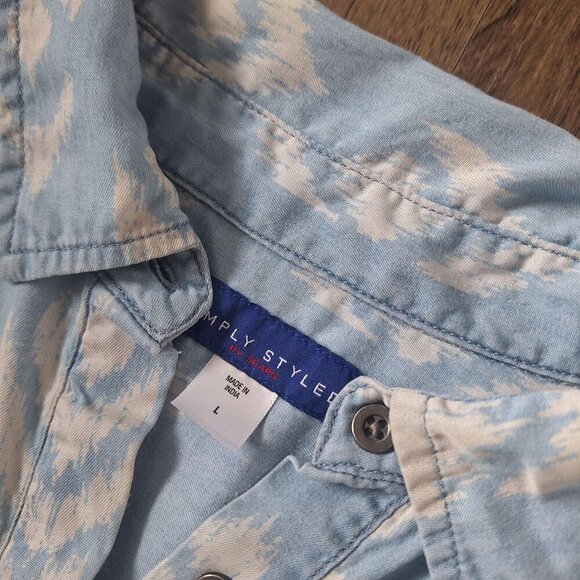 💙 Simply Styled Aztec Print Soft Denim Look Shirt Dress 100% Tencel Size L - Picture 5 of 9